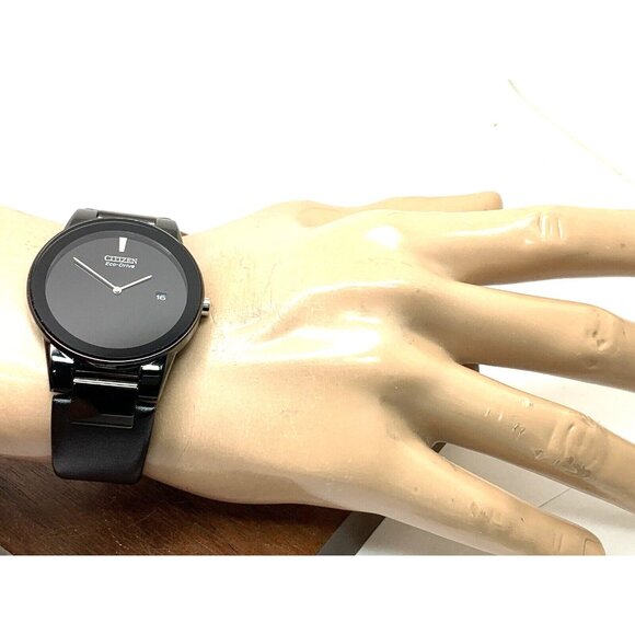 Citizen Men's Watch Eco-Drive Axiom AU1065-07E Black Dial Leather Strap 40mm - Picture 5 of 14